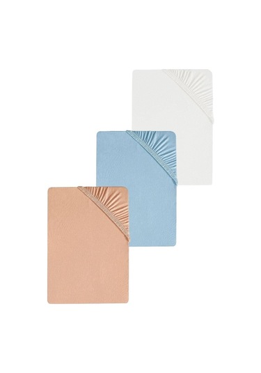 3 Adet Düz Pamuklu Tek Kişilik 80 X 200 + 30 Cm Lastikli Penye Çarşaf Beyaz-mavi