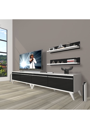 Decoraktiv Eko 220t Mdf Retro Tv Ünitesi Tv Sehpası Beyaz - Siyah