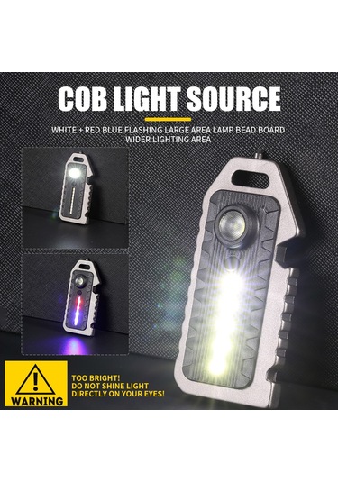 Jeemson Siyah Mini Led El Feneri Anahtarlık - 5 Seviye Aydınlatma, İshık, Piskopu, Cam Kırıcı, Şişe Açıcı, Type-c Şarjlı Alüminyum Siyah