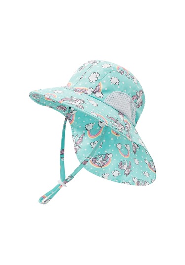 Upf50+ Boyun Korumalı Mint Unicorn Kız Çocuk Terletmez Hızlı Kuruyan Şapka Mint Yeşili