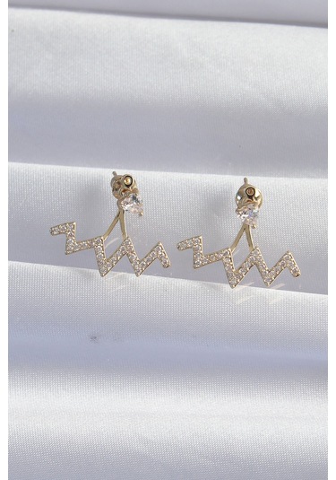 Pirinç Gold Renk Zirkon Taşlı Zikzak Küpe - Ebj240820w26703 Diğer