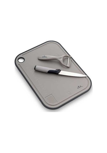 Bloomnest Akıllı Gri Kesme Tahtası Seti - Bıçak + Soyacak + Kesme Tahtası Gri