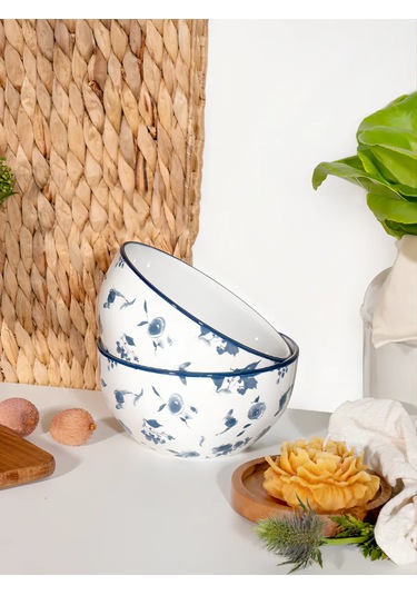 Korall Salata Kaseleri Seti 2 Adet 650 Ml/14 Cm Mavi Calico Porselen 325088848 Beyaz