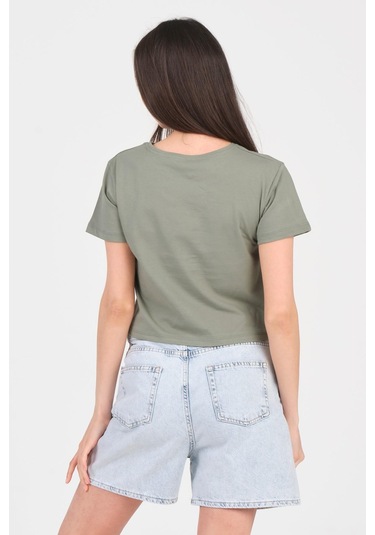 As Collection Yeşil Bisiklet Yaka Kısa Kol Örme Kadın Crop Yeşil