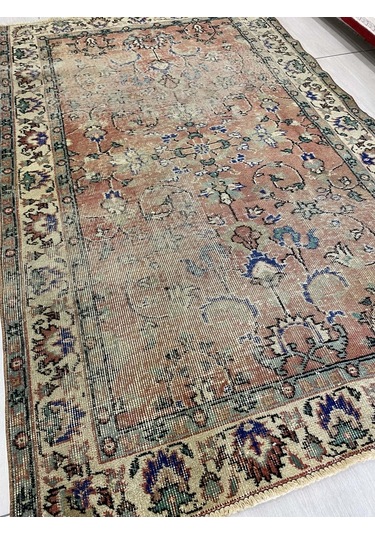 El Dokuma Eskitme 115X192 Kiremit Mavi %100 Yün Vintage Halı ! Yeşil