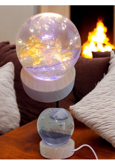 Ahşap Altlıklı Yuvarlak Işıklı Küre