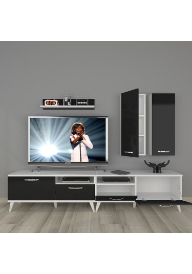 Decoraktiv Eko 5220d Slm Retro Tv Ünitesi Tv Sehpası Beyaz - Siyah
