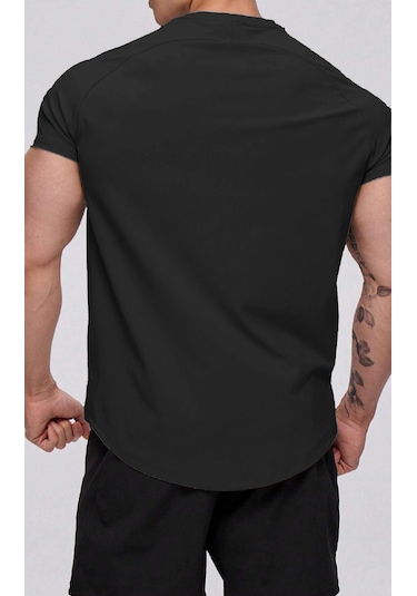 Ghassy Co. Erkek Running Sports Reglan Oval Kesim Penye T-shirt 001 Siyah