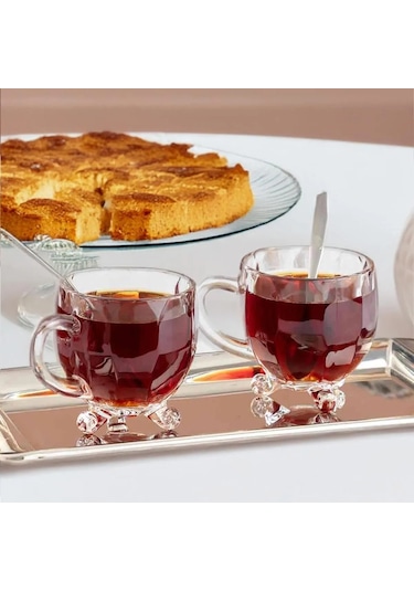 Porsima 15719 Ayaklı Kulplu Desenli 4'lü Cam Bardak 200 Cc