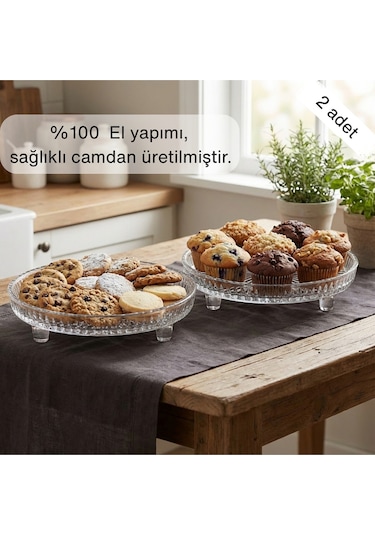 Selen Concept Örgü Model Cam Ayaklı Sunumluk 2'li Set Renk