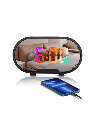 Gajeena Rgb Led Ekranlı Banyo Aynası Alarm Saat - 12/24 Saat, 2 Alarm, Uyku Modu, Sürekli Işık Regülasyonu, Ses Ayarı, Usb Şarj Portu - Siyah Pil Dahil Değil