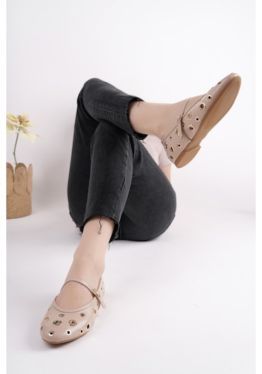 Muggo Misha Tek Bant Troklu Günlük Kadın Babet Nude