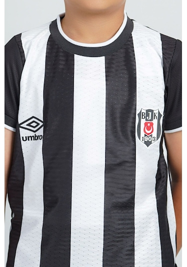 Beşiktaş Lisanslı Çocuk Çubuklu Umbro Forma Siyah - Beyaz