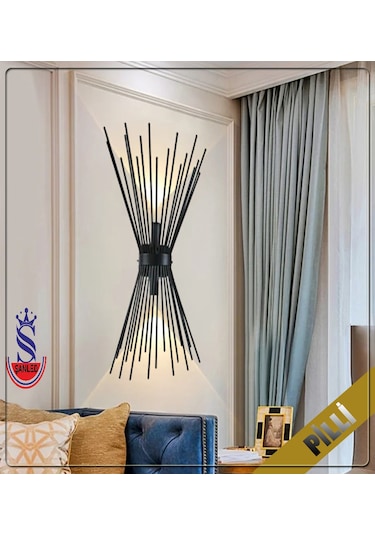 Kirpi Metal Çift Yönlü Günışığı Siyah Kasa Aydınlatma Aplik-pilli Siyah