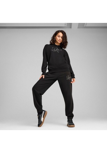 Puma Kadın Scrıpt Comfort Hoodie Eşofman Üst 68498301 Siyah