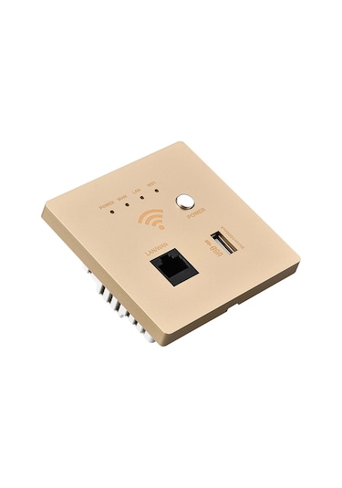 Geeksen Duvar Gömülü 300m Wifi Ap Router - Usb Şarjlı Çıkışlı, Şampanya Altın Rengi