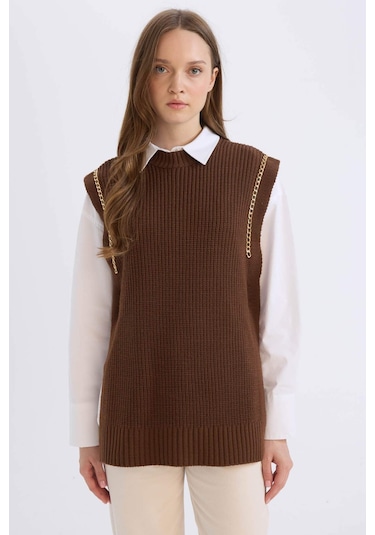 Defacto Yarım Balıkçı Yaka Basic Düz Yan Yırtmaçlı Süveter D5022ax24aubn585 Kahve