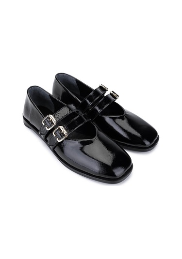 Tamer Tanca Kadın Hakiki Deri Siyah Rugan Babet Ayakkabı 899 12625 Bn Ayk Sk25-26 Sıyah Krsk Rgn Siyah Kırışık Rugan