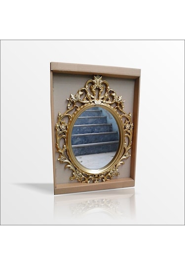 50X70 Oymalı Işlemeli Rustik Altın Yaldız Antik Duvar Boy Aynası Altın