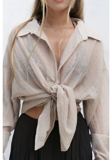 Mai Collection Mai Studios Co. Syaritta Oversize Vizon Transparan Gömlek VİZON