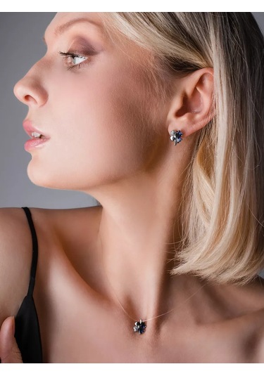 Lamponi Yonca Kolye Küpe: 925 Gümüş, Zirkon Ve Safir 140323483 Mavi