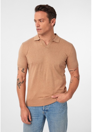 Gerhard Erkek Regular Fit Triko Polo Yaka T-shirt Vizon