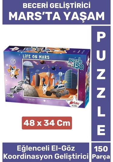 Premium Seri Eğlenceli El Göz Koordinasyon Beceri Geliştirici Çocuk 150 Parça Puzzle Mars'ta Yaşam