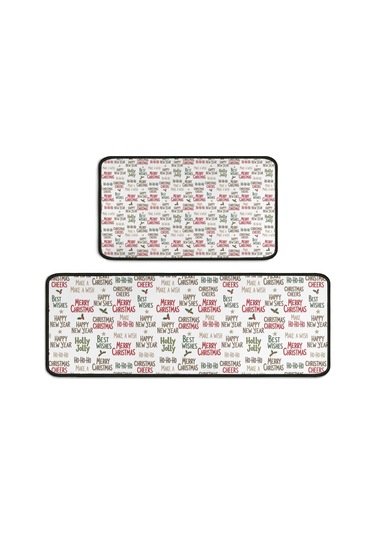 Noel Desenli 2'li Mutfak Matı, Anti-yorgunluk, Yastıklı Ve Kaymaz, Mutfak Ve Ofis İçin Noel Bayram Metni