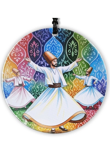 23 Cm Çap - Semazen Ve Osmanlı Motifli Füzyon Cam Duvar Süsü