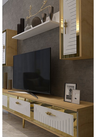 Tvr1801db - Tuna Tv Ünitesi Safirmeşe-beyaz Gold 180cm Safirmeşe - Beyaz