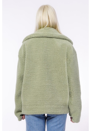 Madmext Yeşil Deri Detaylı Kadın Peluş Mont Mg2485 Yeşil