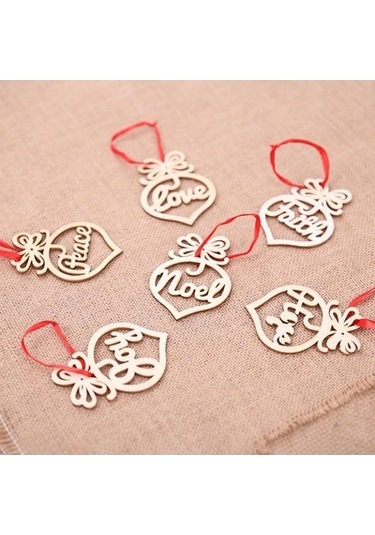 Lijinxu 6 Adet Noel Ahşap Kesme Içi Boş Kalp Etiketleri Asılı