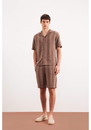 Defacto Regular Fit Jakarlı Bermuda Şort E0809ax25smbn326 Kahve