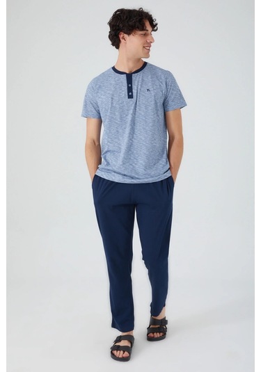 Arnetta 2532 Erkek Kısa Kol Pijama Takım Indigo Mavi Indigo - Mavi