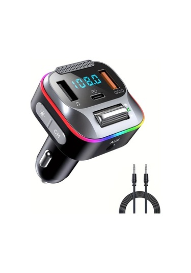 Honeybeeshop Standart Araba Kablosuz Verici 30w Pd Qc3 0 18w Guc Bas Ses Hi Fi Aux Usb Led 7 Renk