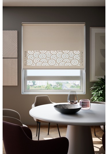 Lazer Kesim Mat Stor Perde, Lazer Kesimli Modern Serisi, M-201002 Ekru Renk Ekru