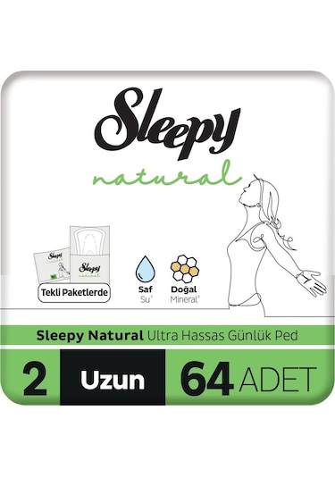 Sleepy Natural Ultra Hassas Günlük Ped Uzun 64 Adet