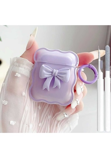 İphone Pro/pro2 Nesil Uyumlu Koruyucu Bluetooth Kulaklık Kılıfı Figürlü Fiyonk Mor Airpods Pro/pro2 Nesil