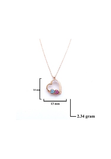 Ferizz Zirkon Taşlı Rose Kalp Şekilli Gümüş Kolye Gk-307