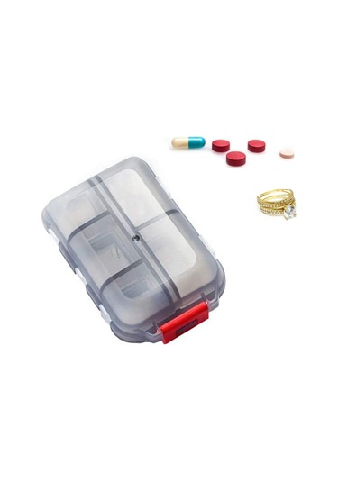 Springsun 7 Bölmeli Taşınabilir Hap Kutusu - İlaç Kesici Dahil - Seyahat Ve Günlük Kullanım İçin Gri