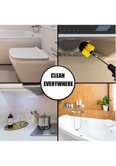 4 Parçalı Elektrikli Fırça Seti, Yuvarlak Temizleme Fırçası, Sarı