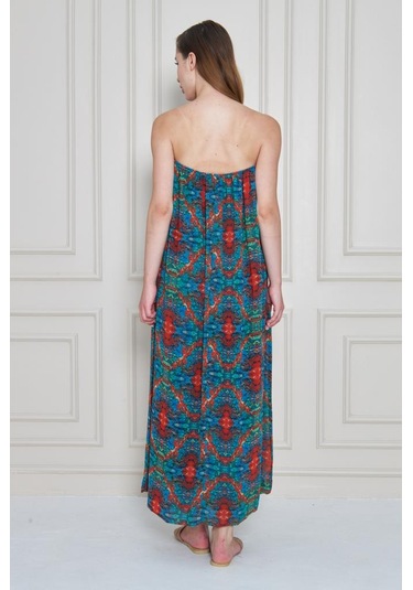 Kadın Straplez Astarlı Şifon Midi Yazlık Elbise 3753374 Lacivert