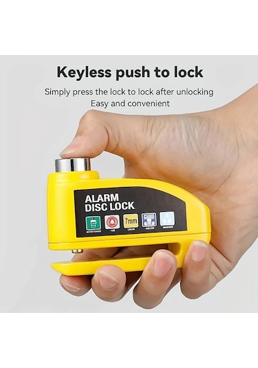 Motion003 Portatif Alarmlı Siyah Bisiklet Disk Fren Kilidi 7mm Basmalı Kilit Pimi Titreşim S
