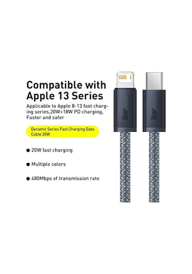 Pazly 20w Hızlı Şarj Baseus Cald000016 Dynamic Serisi Usb-c / Type-c 8 Pin Kablo, 1m