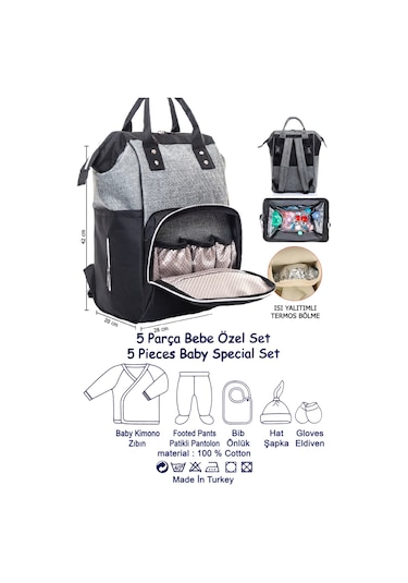 Bebek Bakım Çantası Ve 5 Parça Hastane Çıkışı İkili Set Siyah
