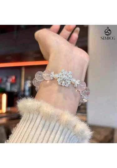 Doğal Pembe Kristal Kadın Üst Düzey Dönen Kar Tanesi Kristal Bileziği Pembe