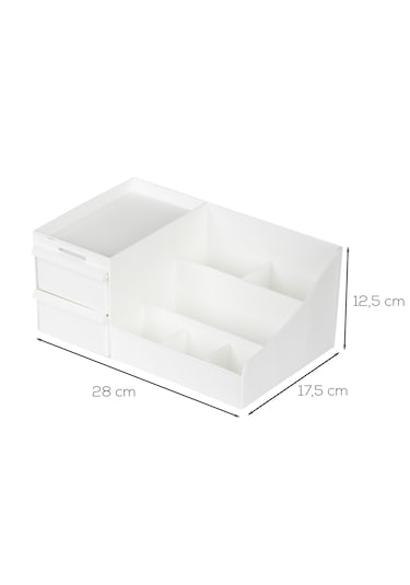 Porsima 5303 Çok Amaçlı Organizer 2 Çekmeceli Kozmetik Parfüm Krem Takı Makyaj Düzenleyici Beyaz