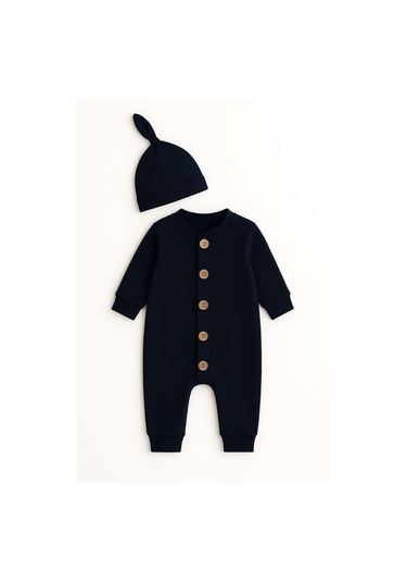 Mevsimlik %100 Pamuk Bereli Bebek Tulum Takım - Yeni Sezon Unisex Antrasit