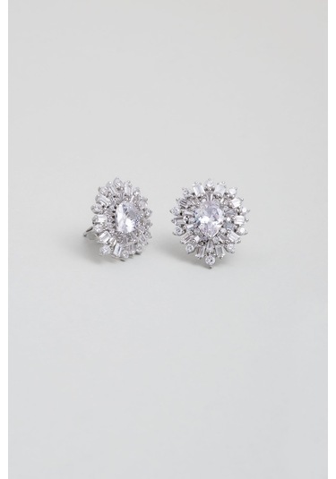 Saray Esintisi 18 Ayar Beyaz Altın Kaplama Gümüş Küpe Beyaz