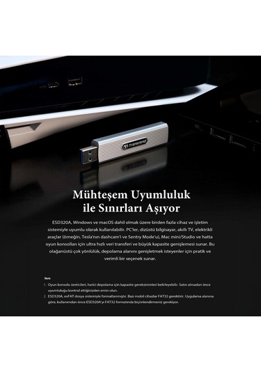 Transcend TS2TESD320A 2 TB USB Gizlenebilir Başlıklı Taşınabilir Disk